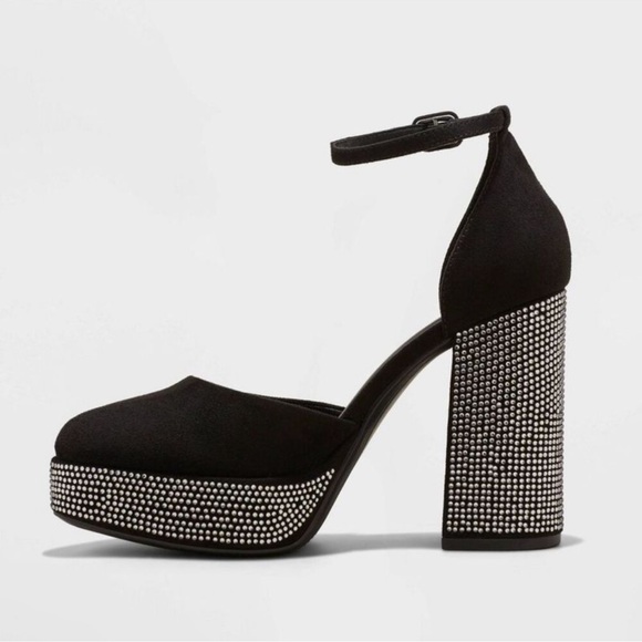 NWT Women's Noir Rhinestone Platform Heels - A New Day Jet Black 9 - Picture 2 of 9